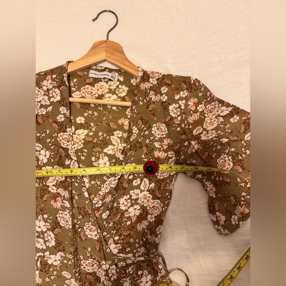 Faithfull the Brand Tan and Cream Floral Wrap Midi Dress, L - Picture 5 of 13